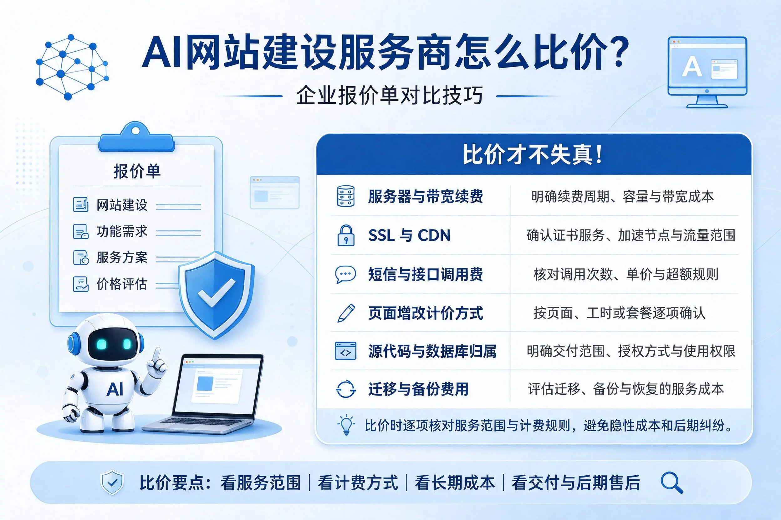 AI网站建设服务商怎么比价?潍坊企业报价单对比技巧