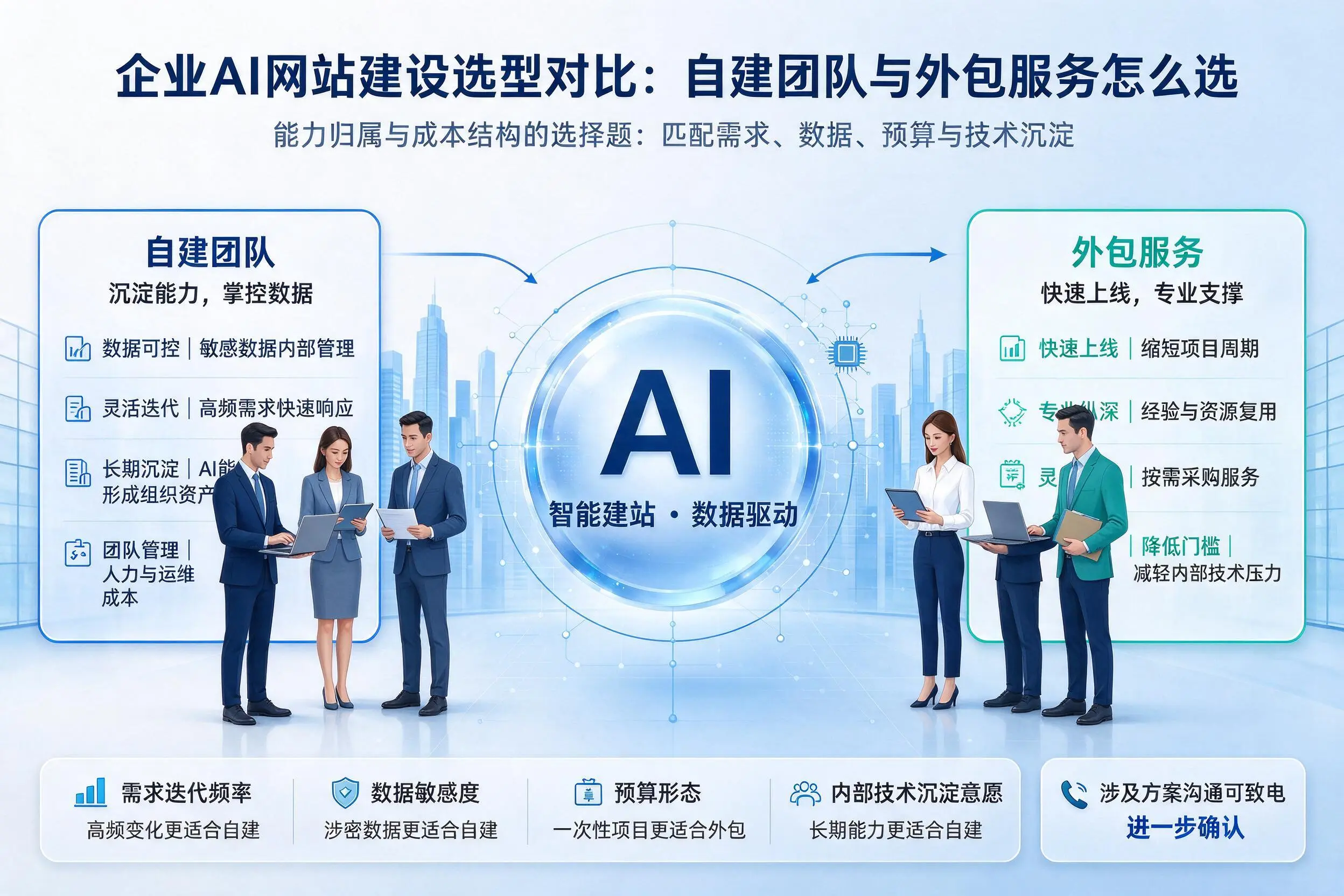 潍坊企业AI网站建设选型对比:自建团队与外包服务怎么选